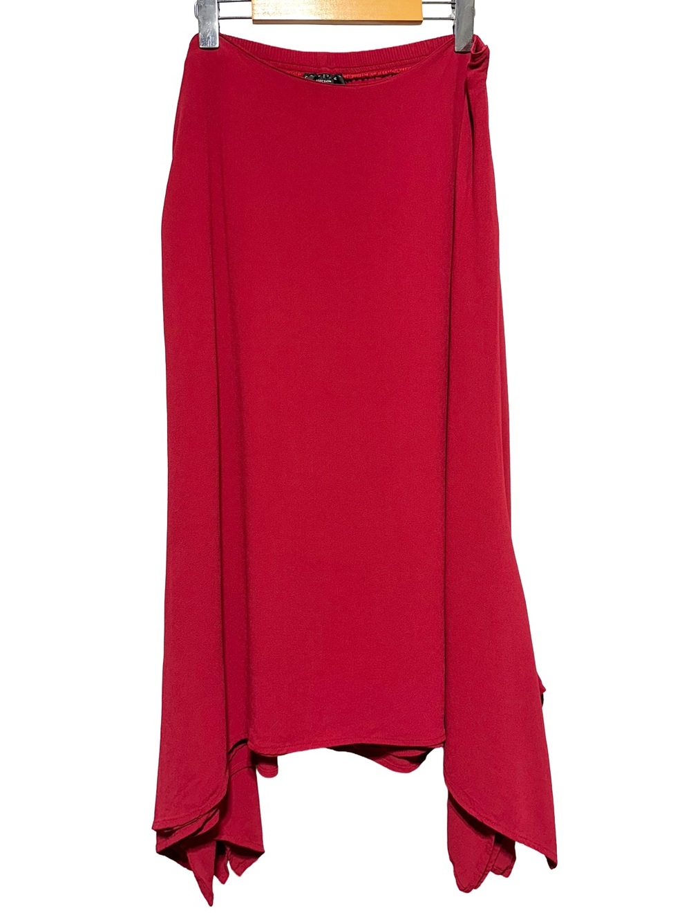 David Dart Collection 2X Red Handkerchief Hem Rayon Midi Skirt Boho Artsy USA